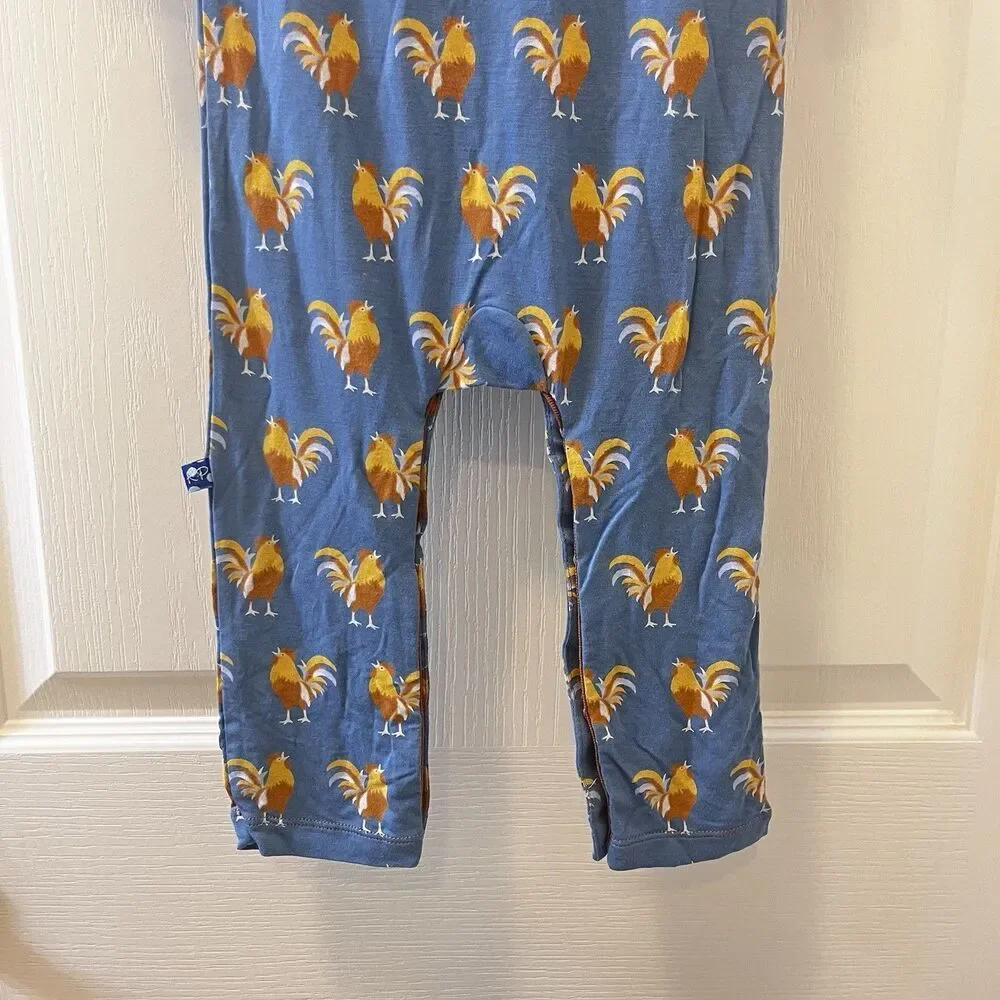 Kickee Pants Blue Parisian Rooster Polo Romper Bamboo Boys Size 18-24 Months